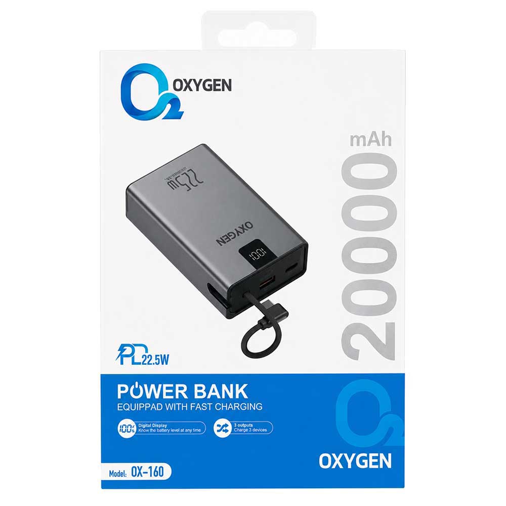 OXYGEN-OX160-Power-Bank-Portable-20000mAh-22.jpg پاوربانک فست شارژ OXYGEN OX-160 20000mAh 22.5W PD - تصویر 1