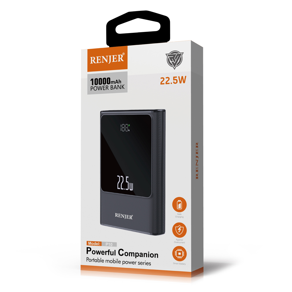 power-bank-10000-renjer-rj-p10-22-5w-pd.jpg پاوربانک فست شارژ 10000 میلی آمپر رنجر Renjer RJ-P10 22.5W PD QC 3.0 - تصویر 1