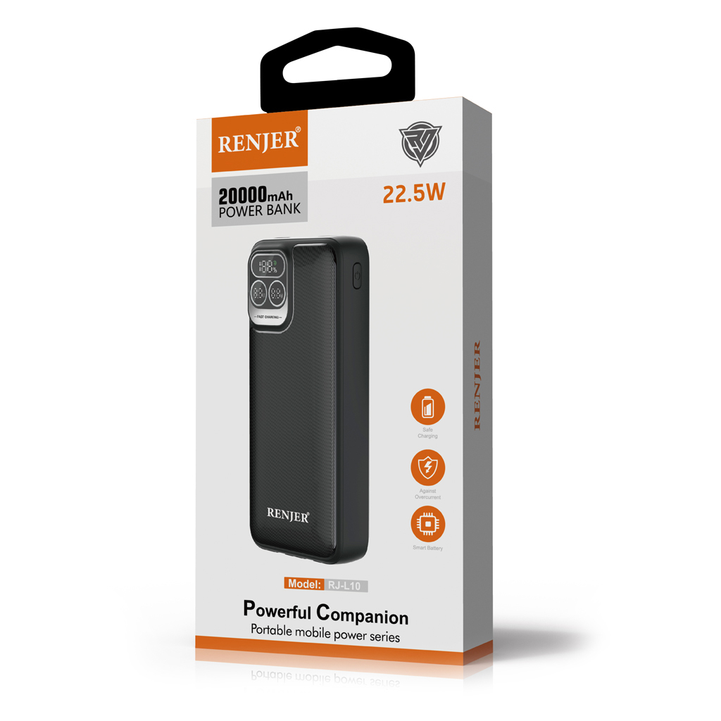 renjer-powerbank-rj-l10-20000-mah-1.jpg پاوربانک فست شارژ 20000 میلی آمپر رنجر Renjer RJ-L10 22.5W PD QC 3.0 - تصویر 1