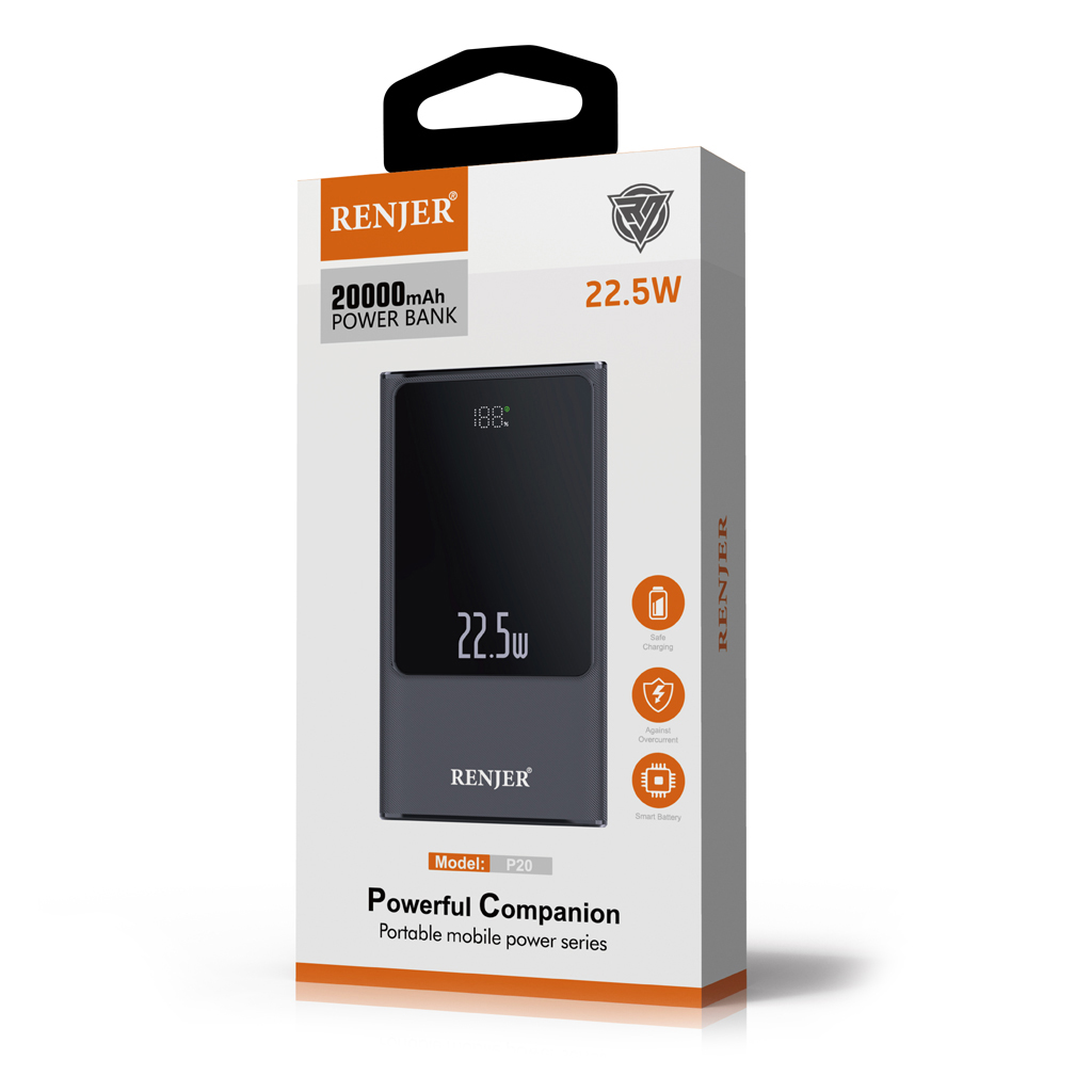 renjer-powerbank-rj-p20-20000-mah-1.jpg پاوربانک فست شارژ 20000 میلی آمپر رنجر Renjer RJ-P20 22.5W PD QC 3.0 - تصویر 1