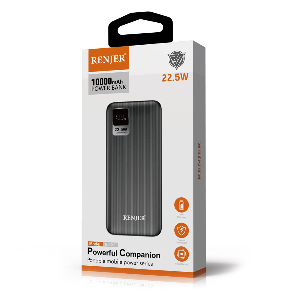 renjer-powerbank-rj-x1-10000-mah-1.jpg پاوربانک فست شارژ 10000 میلی آمپر رنجر Renjer RJ-X1 22.5W PD QC 3.0 - تصویر 1