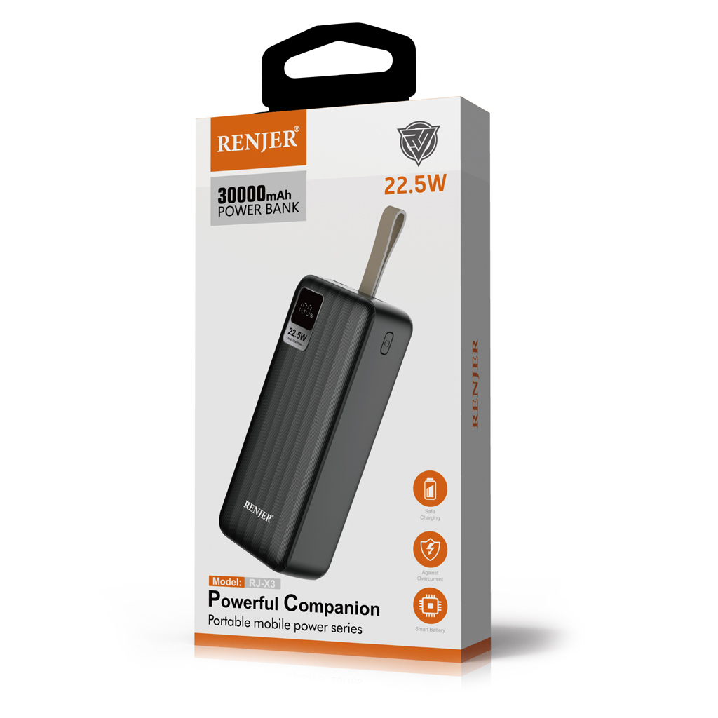 renjer-powerbank-rj-x3-30000-mah-1.jpg پاوربانک فست شارژ 30000 میلی آمپر رنجر Renjer RJ-X3 PD QC 3.0 - تصویر 1
